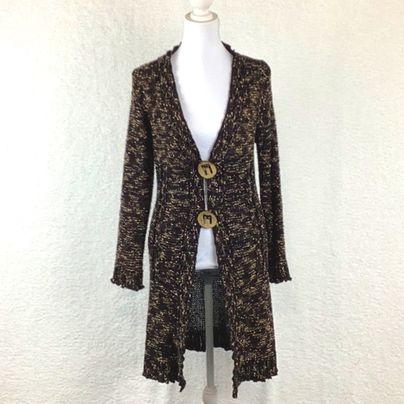 BCBGMaxazria Long Brown Draped Cardigan / Sweater. Womens Size L, - Picture 2 of 11